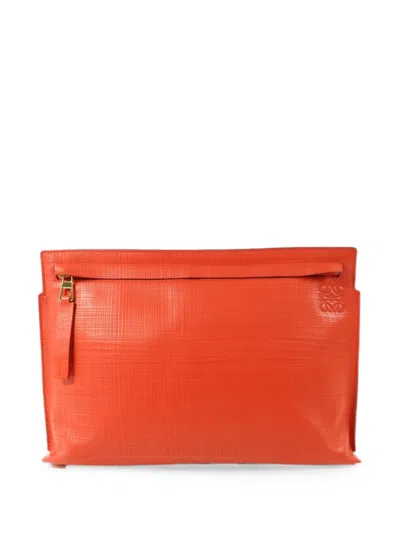 Pre-owned Loewe T Pouch Leather Clutch Bag In Red