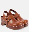 Loewe Tacha Leather Clogs In Wood