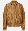 Loewe Womens Toffee Crinkled-texture Striped-trim Woven Bomber Jacket In Brown