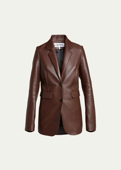 Loewe Leather Blazer In Brown