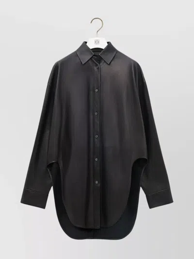 Loewe Tailored Shirt With Curved Hem And Spread Collar In Black