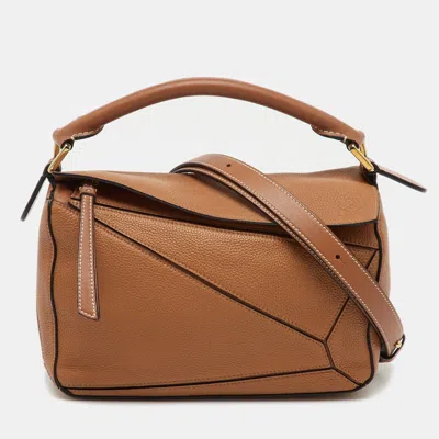 Pre-owned Loewe Tan Leather Small Puzzle Shoulder Bag In Brown