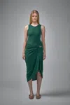 Loewe Asymmetric Ruched Ribbed Stretch-cotton Jersey Dress In Green