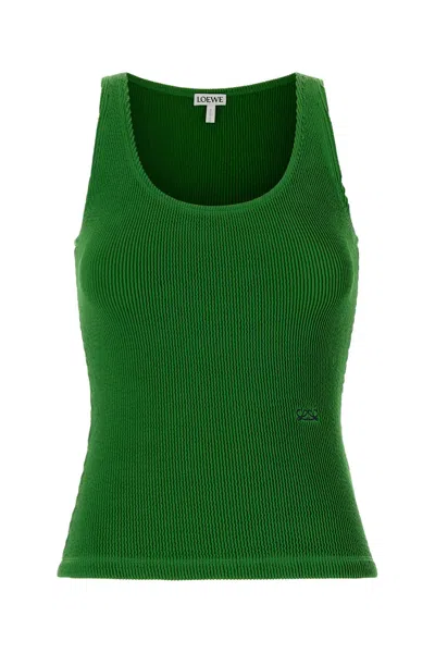 Loewe Stretch Nylon Ribbed Tank Top In Green