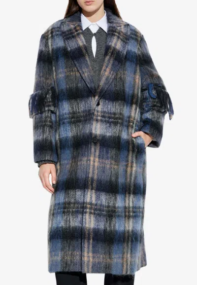 Loewe Tartan Check Single-breasted Coat In Blue