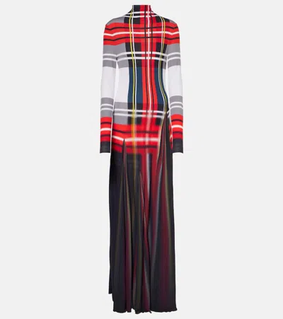 Loewe Blur Check Turtleneck Godet Maxi Dress In Red Whi Bl | ModeSens