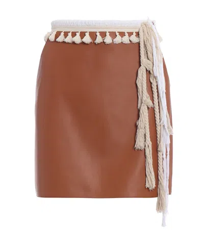 Loewe Tassel Straight Mini Skirt In Brown