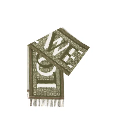 Loewe Tassel Wool Cashmere Scarf In Dark Green