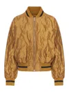Loewe Womens Toffee Crinkled-texture Striped-trim Woven Bomber Jacket In Brown