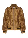 Loewe Womens Toffee Crinkled-texture Striped-trim Woven Bomber Jacket In Brown