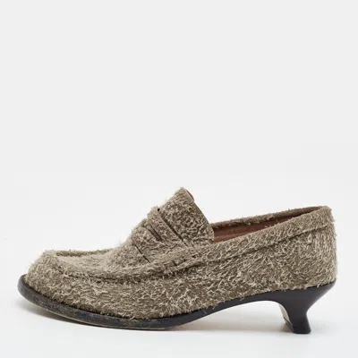 Pre-owned Loewe Terra Size 38 Brown Suede Block Heel Loafer Pumps