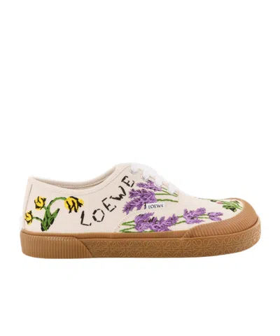 Loewe Terra Varca Embroidered Sneakers In Nude