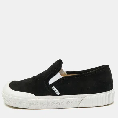 Pre-owned Loewe Terra Vulca Size 40 Black Suede Slip On Sneakers