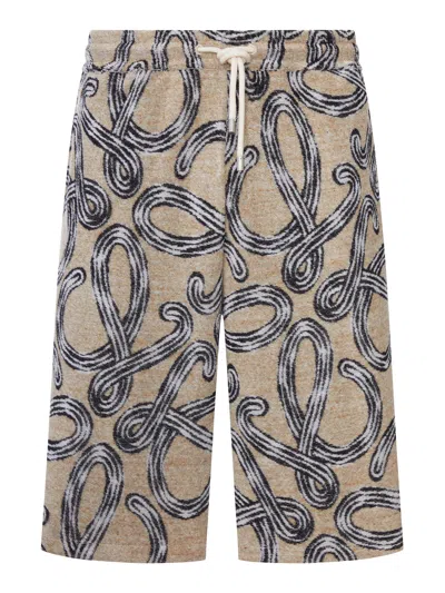 Loewe Terry Shorts With All-over Anagram In Nude