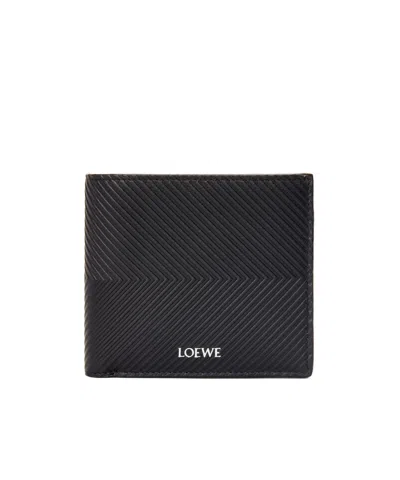 Loewe Texture Calfskin Double Fold Wallet In Black