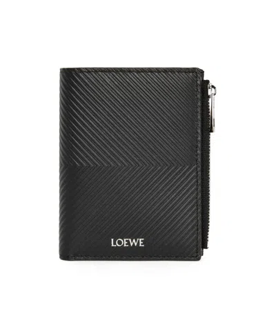 Loewe Textured Calfskin Compact Wallet In Black
