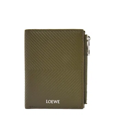 Loewe Textured Calfskin Compact Wallet In Green