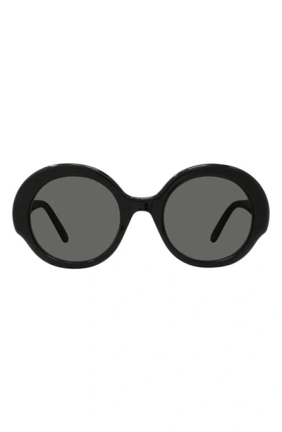 Loewe Thin 52mm Round Sunglasses In Shiny Black / Smoke