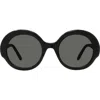 Loewe Thin 52mm Round Sunglasses In Shiny Black/smoke