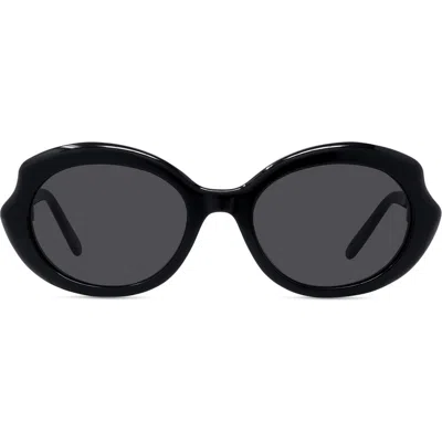 Loewe Thin Mini 54mm Oval Sunglasses In Shiny Black / Smoke
