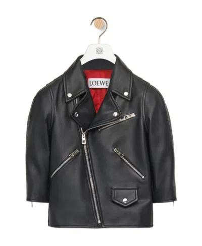 Loewe Three-quarter Sleeve Leather Jacket In Black
