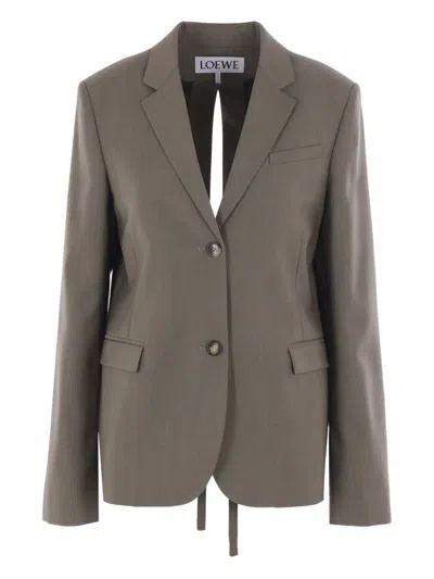 Loewe Tie-back Wool Blazer In Brown