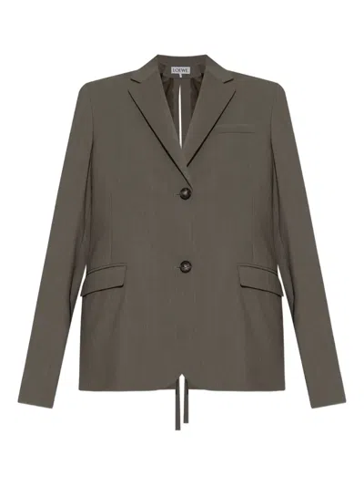 Loewe Tie-fastening Wool Blazer In Brown