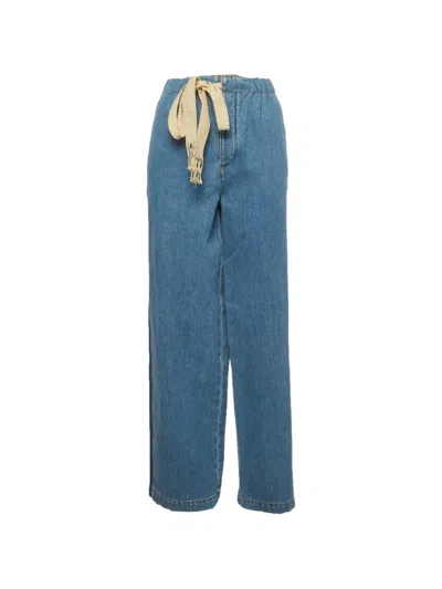 Pre-owned Loewe Tied-waist Wide-leg Jeans In Blue
