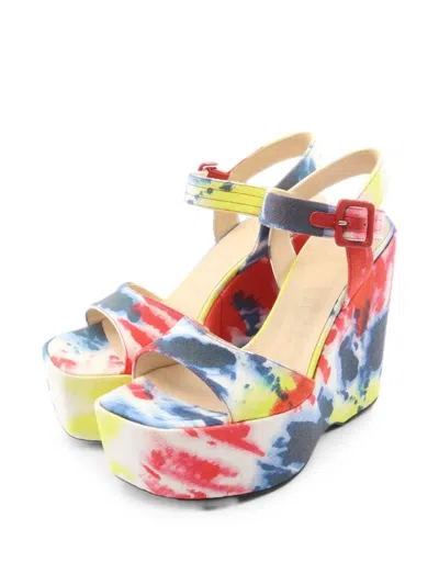 Pre-owned Loewe Tie-dye Wedge Sandals In Red