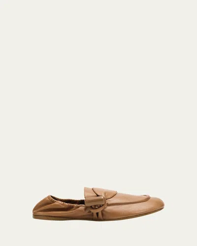 Loewe Toggle Leather Loafers In Brown