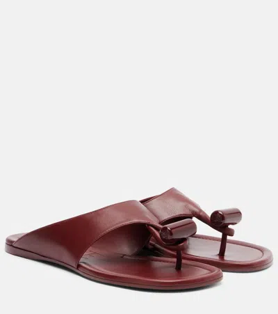Loewe Toggle Flat Sandal In Shiny Smoot Calfskin In Burgundy