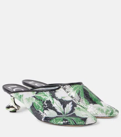 LOEWE TOY 45 FLORAL SEQUINED MESH MULES