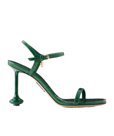 Loewe Toy 90 Crocodile-patterned Leather Sandals In Green