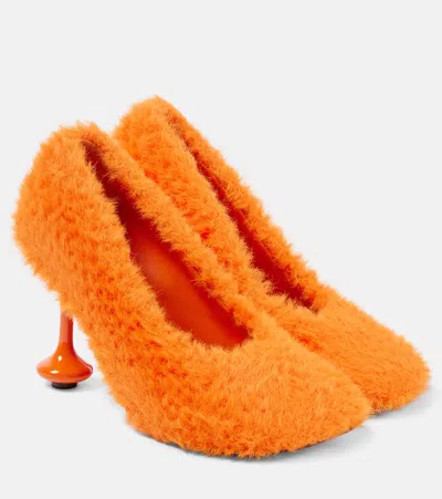 Loewe Toy 90 Faux Shearling Pumps In Orange