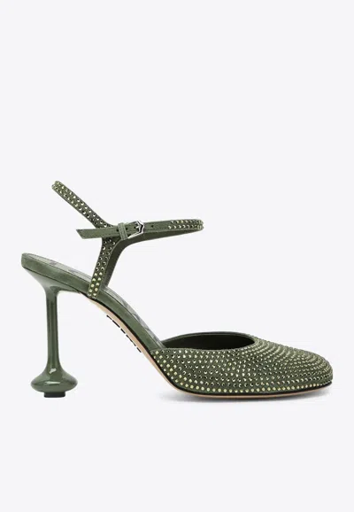 Loewe Toy 90 Rhinestone Embellished Suede Pumps In Green