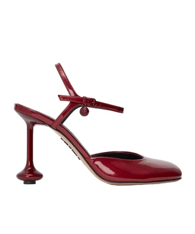 Loewe Toy Ankle Strap Pump In Soft Patent Lambskin In Burgundy