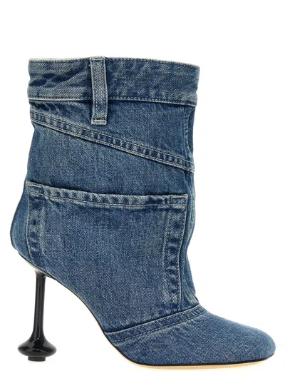 Loewe Mini Denim Ankle Boots With 9 Cm Heel In Clear Blue