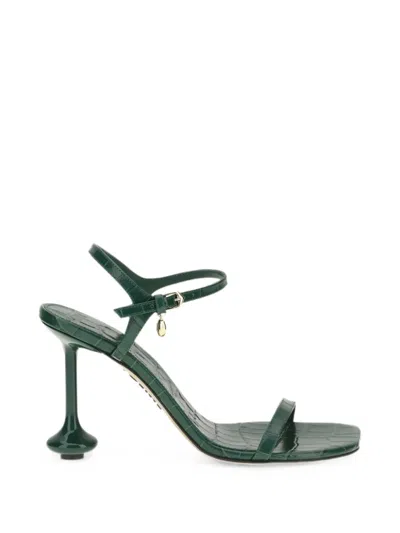 Loewe Toy 90 Crocodile-patterned Leather Sandals In Green