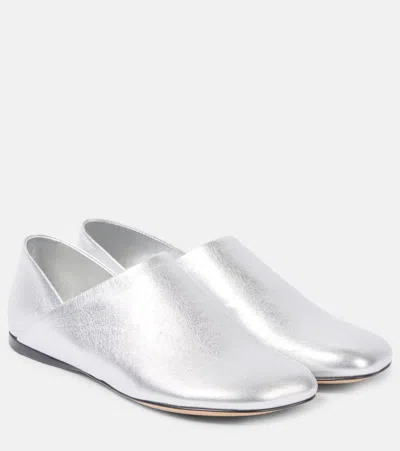 Loewe Toy Metallic Leather Slippers In Silver