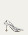 Loewe Toy Metallic Python Pumps In Silver