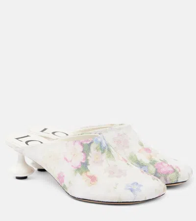 Loewe Toy Printed Brushed Leather Mules In White