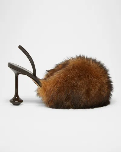 Loewe Toy Shearling Slingback Pumps In Brown