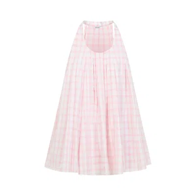 Loewe Pleated Checked Cotton-voile Mini Dress In White