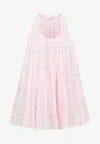Loewe Pleated Checked Cotton-voile Mini Dress In Pink