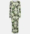 Loewe Midi Floral Patterned Dress With Long Sleeves In Green