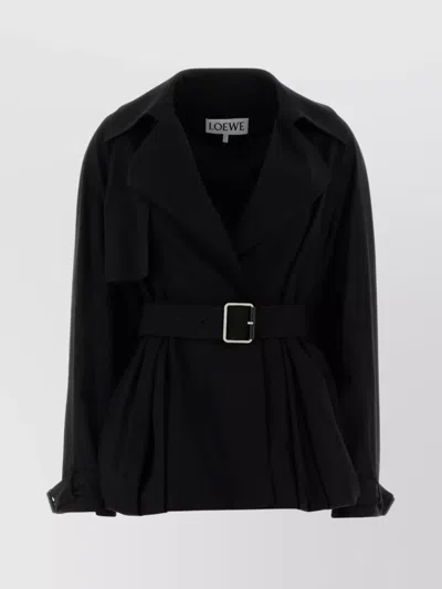 Loewe Trench Coat With Belted Waist And Pleats In Black
