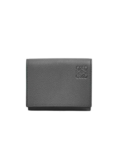 Loewe Trifold Wallet In Soft Grained Calfskin In Gray