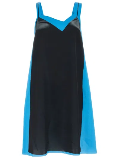Loewe Strappy Dress In Technical Satin In Blackblue