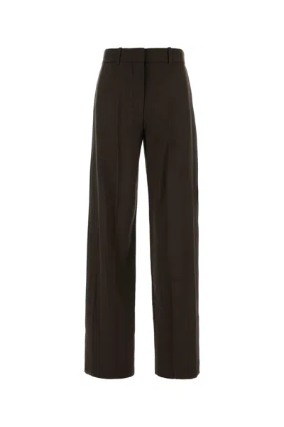 Loewe Wool Blend Wide Leg High Waist Trousers In Brown