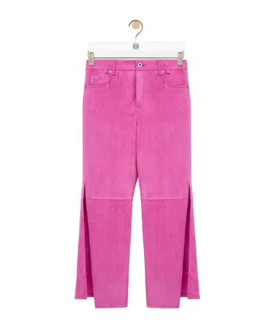 Loewe Womens Pink Wide-leg Cropped Suede Trousers